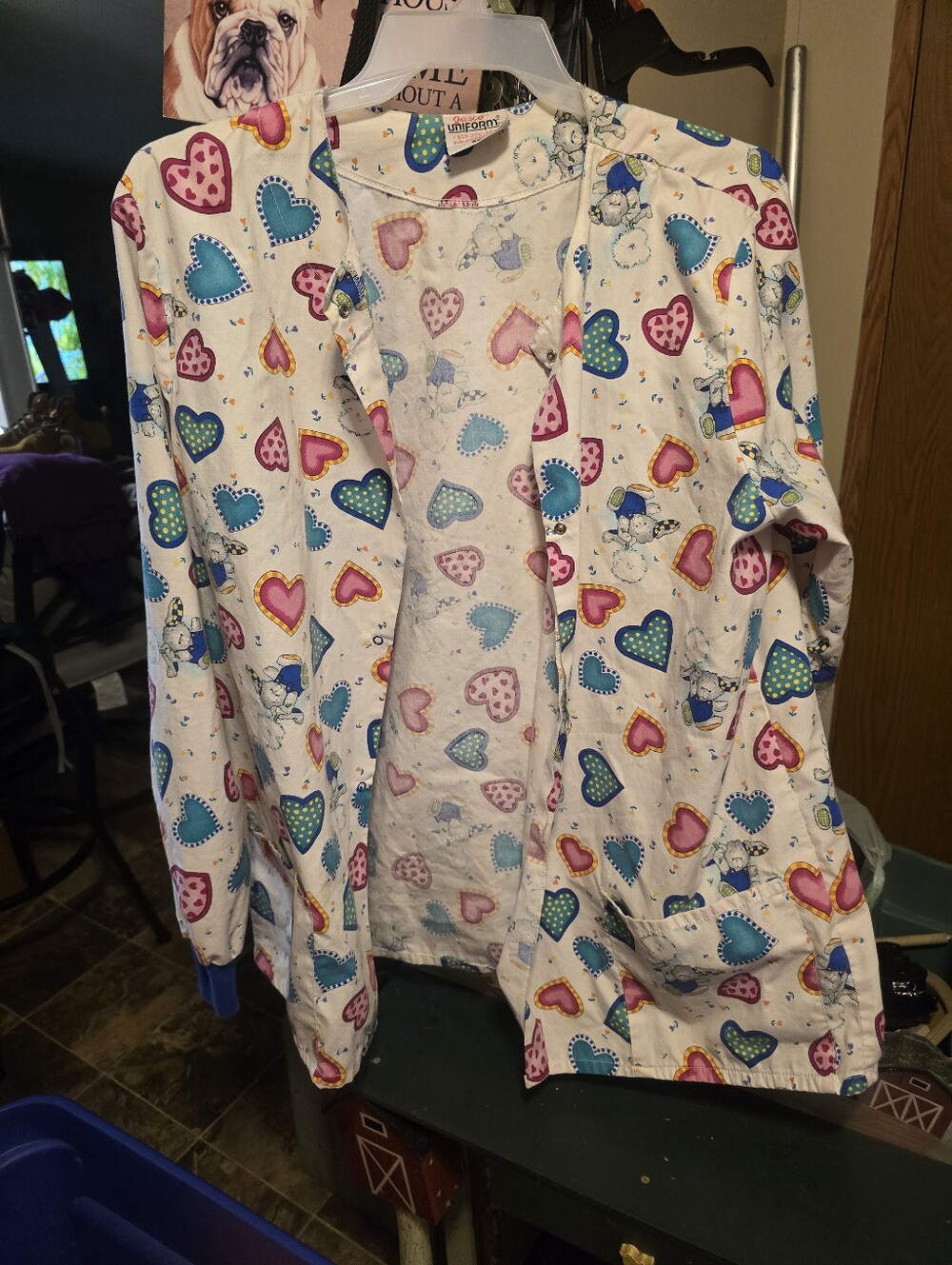 Womens Heart Print Scrub Jacket - White Multicolor by Unbranded